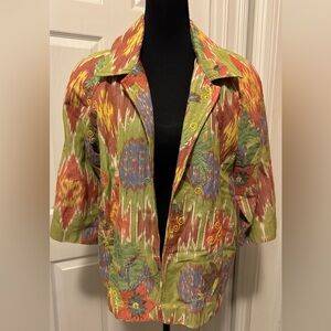 Coldwater Creek Green and Red Blazer with Artistic Print